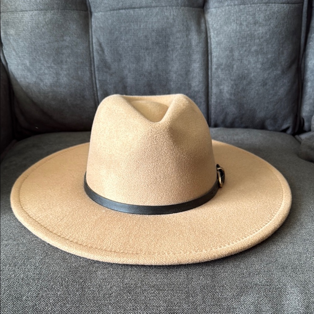 Tan Fedora Hat with Black Band